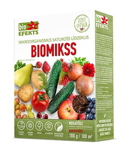 Biomikss (koncentrāts)- augu ražības palielināšanai un slimību profilaksei  100g/ 100m2  Bioefekts