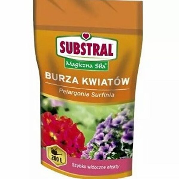 SUBSTRAL-šķīstošais mēslojums pelargonijām un petūnijām (N-10%,P2O5-30%,K20-20%) ar mikroelementu maisījumu  200 g Evergreen Garden Care